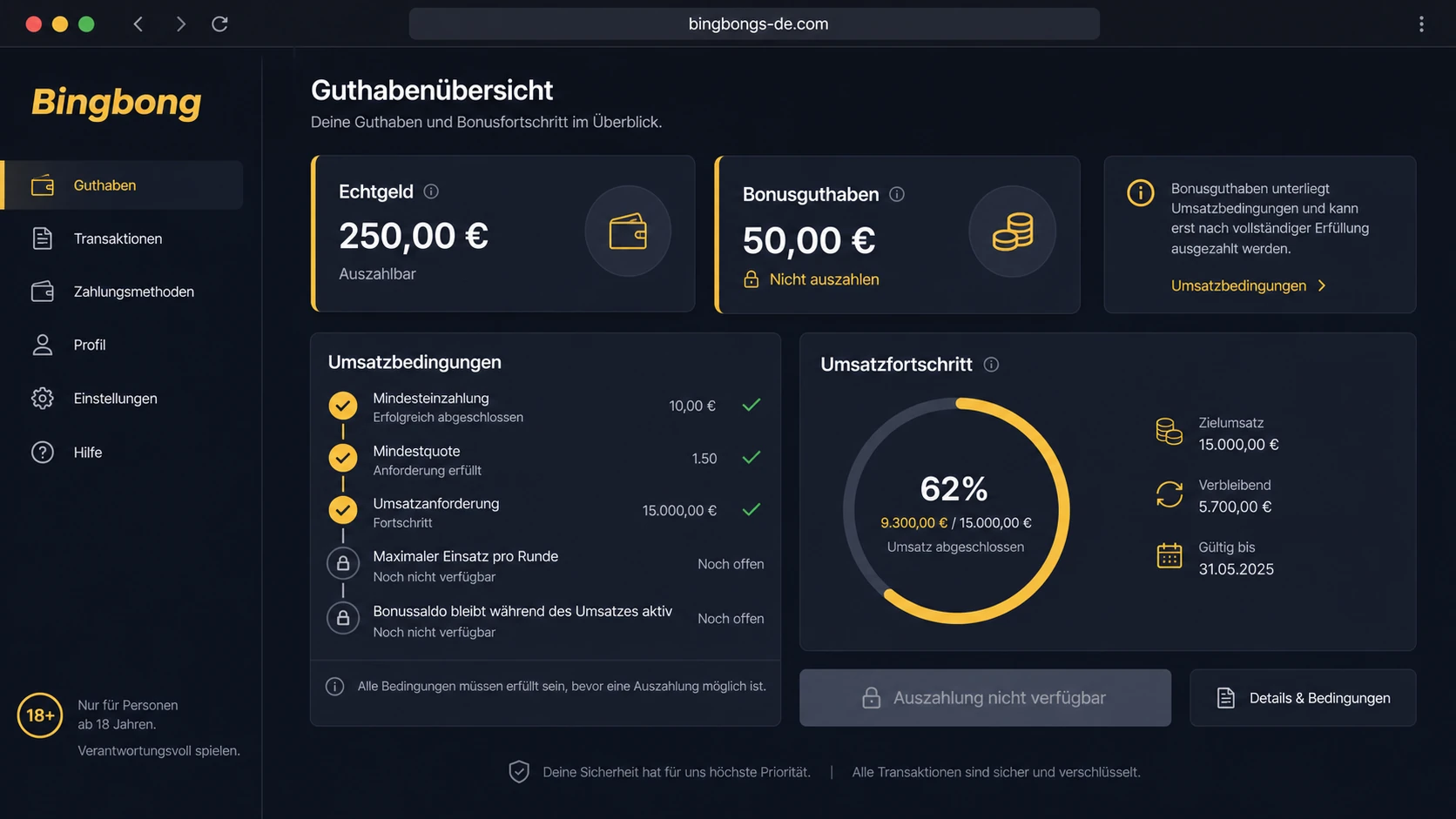 Bonusstatus und auszahlbares Guthaben