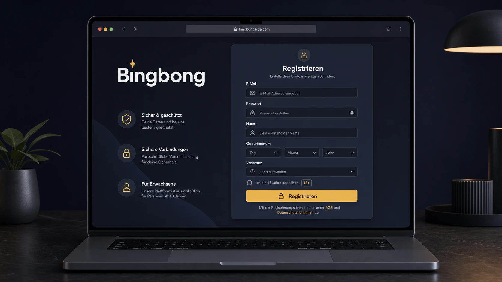 Bingbong registrieren: Konto erstellen